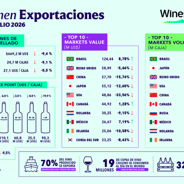 Exportaciones de vino embotellado: ¿Qué sucedió en julio de 2026?